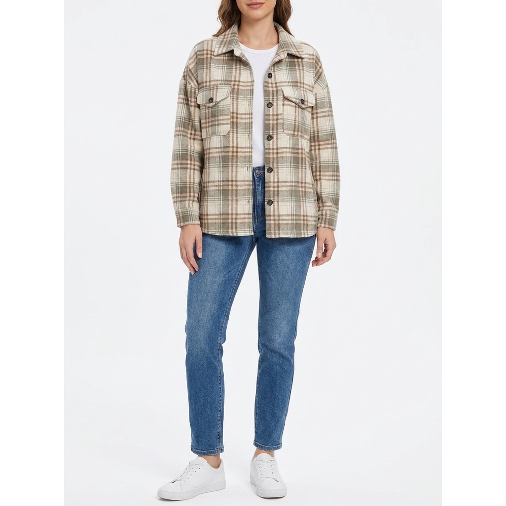 Jodifl Plaid Shacket Oversized Flannel Button Down Jacket Womens M - Picture 2 of 9